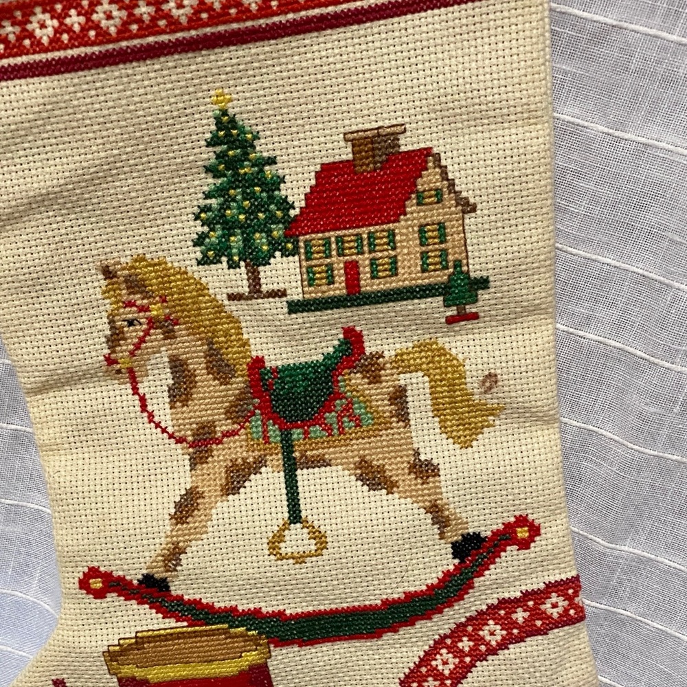 Cross stitch Holiday Stocking with Rocking Horse Design - Picture 5 of 9